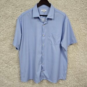 Peter Millar Summer Comfort Shirt Mens XL Blue Geometric Short Sleeve Button